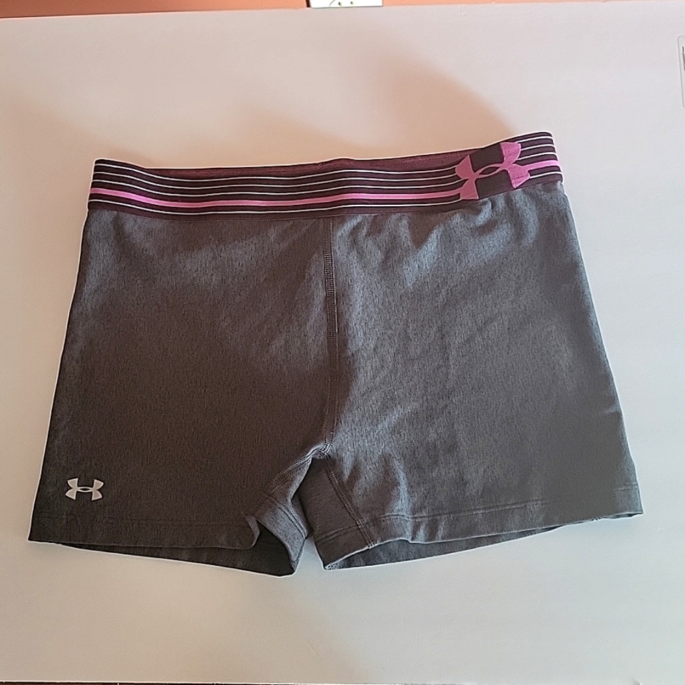 Under Armour gray and pink compression shorts size medium